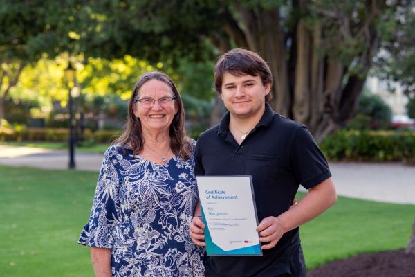 Kai MacGown and Sue Murphy at the Government House Year 12 celebration ceremony