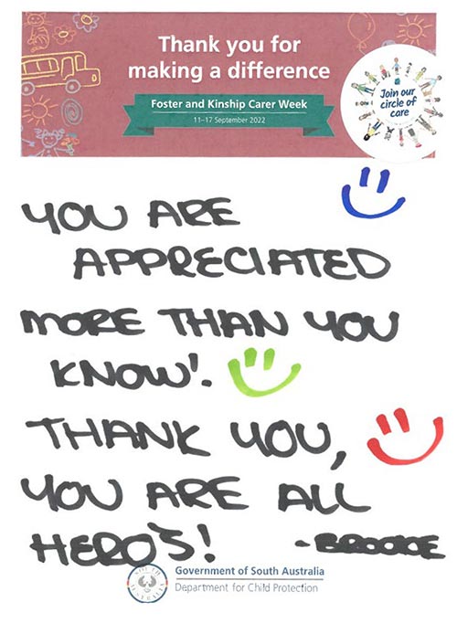 A thank you message to carers