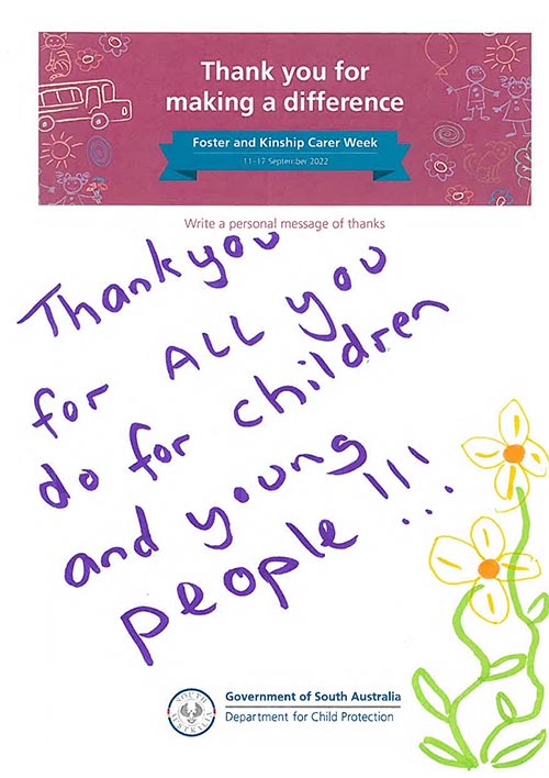 A thank you message to carers