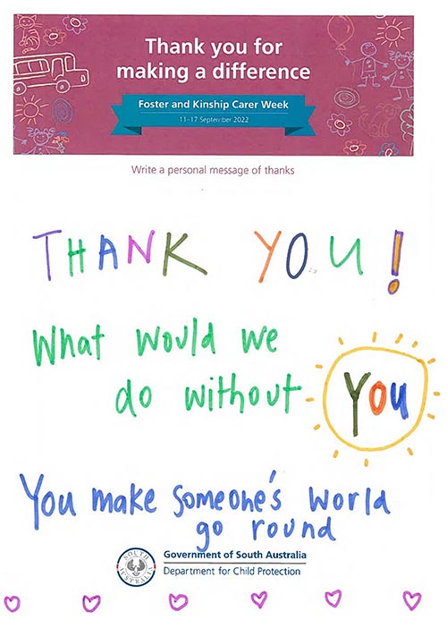 A thank you message to carers
