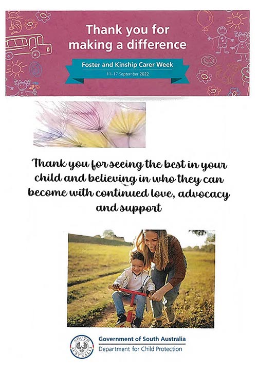 A thank you message to carers