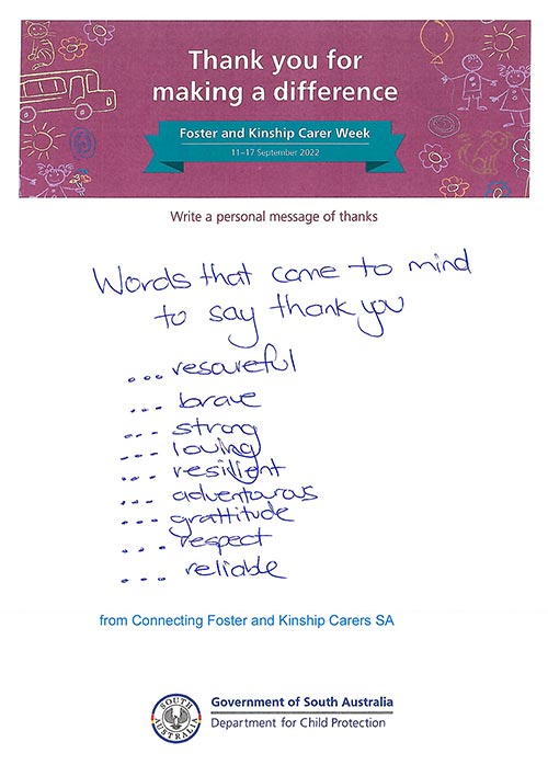 A thank you message to carers