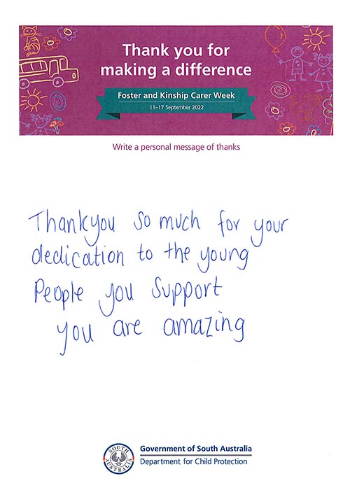 A thank you message to carers