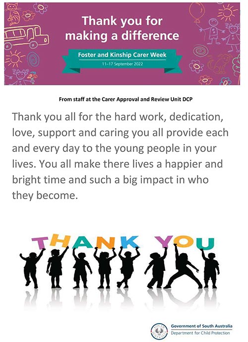 A thank you message to carers