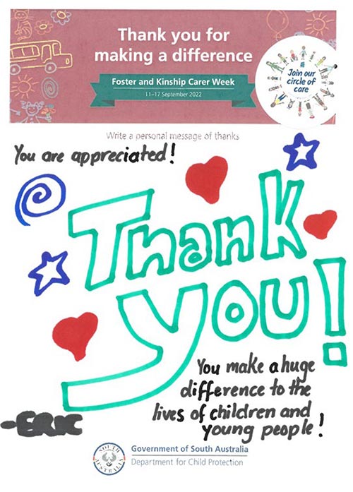 A thank you message to carers