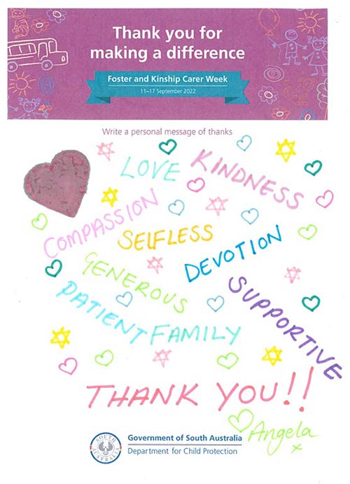 A thank you message to carers